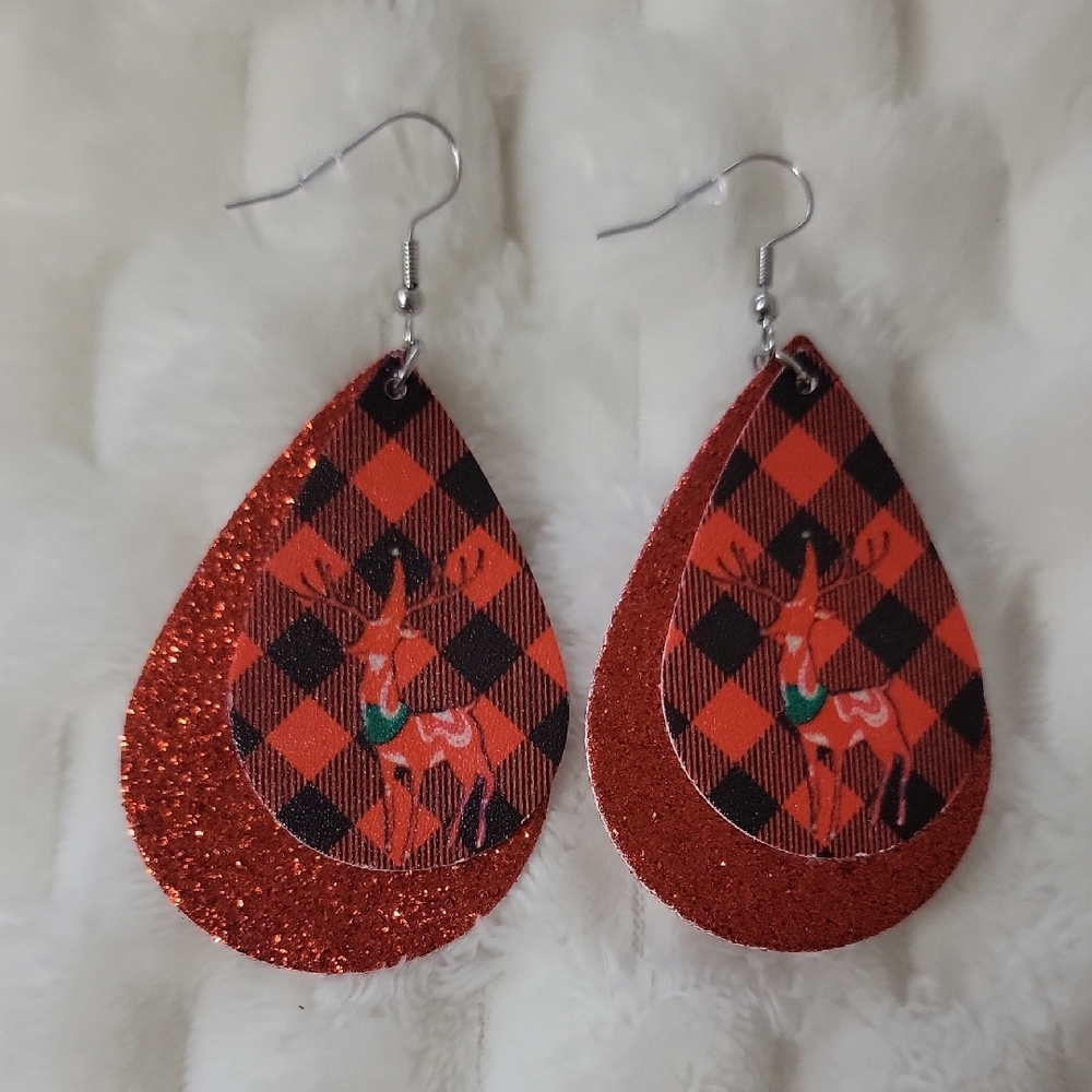 Plaid and Glitter Teardrop Earrings